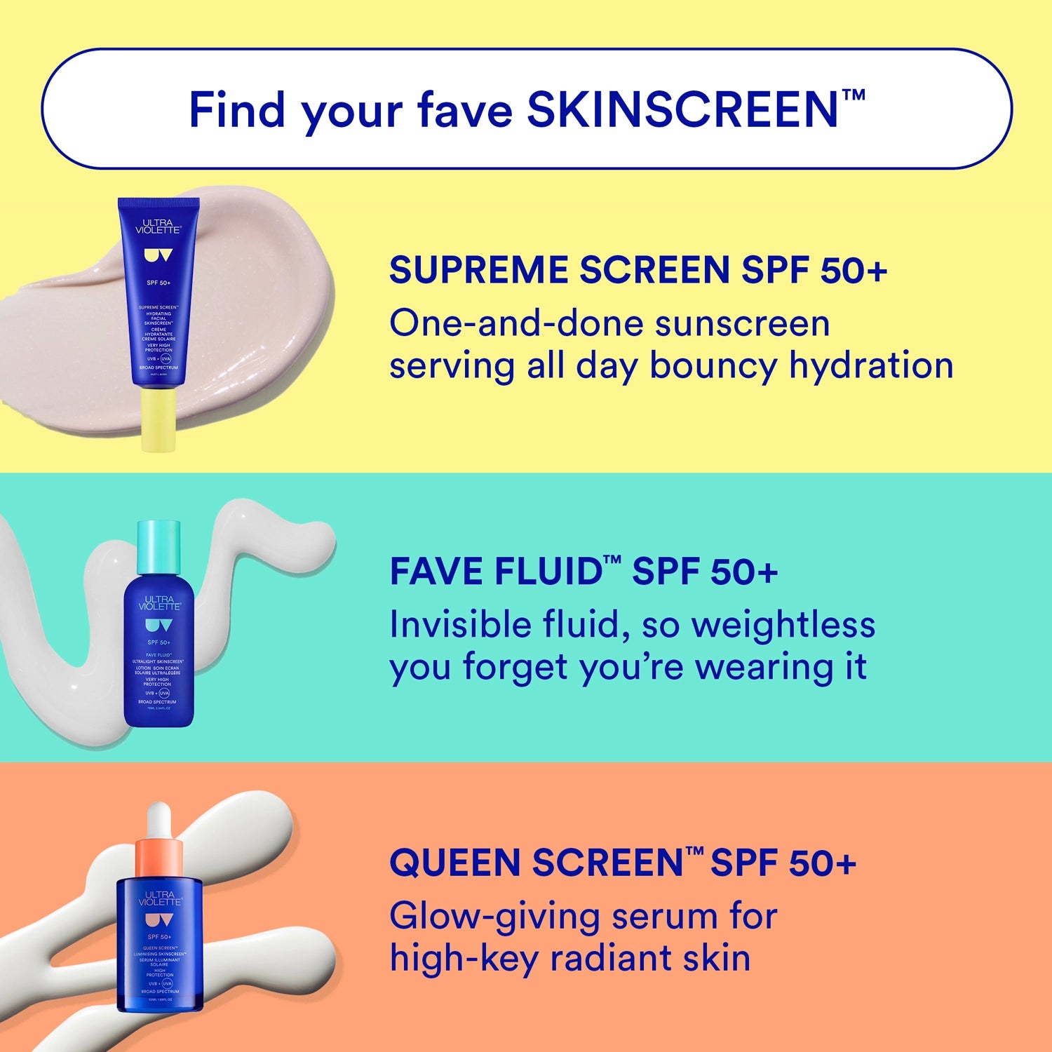 Promotional graphic for skincare products with text and images of bottles on a colorful background.