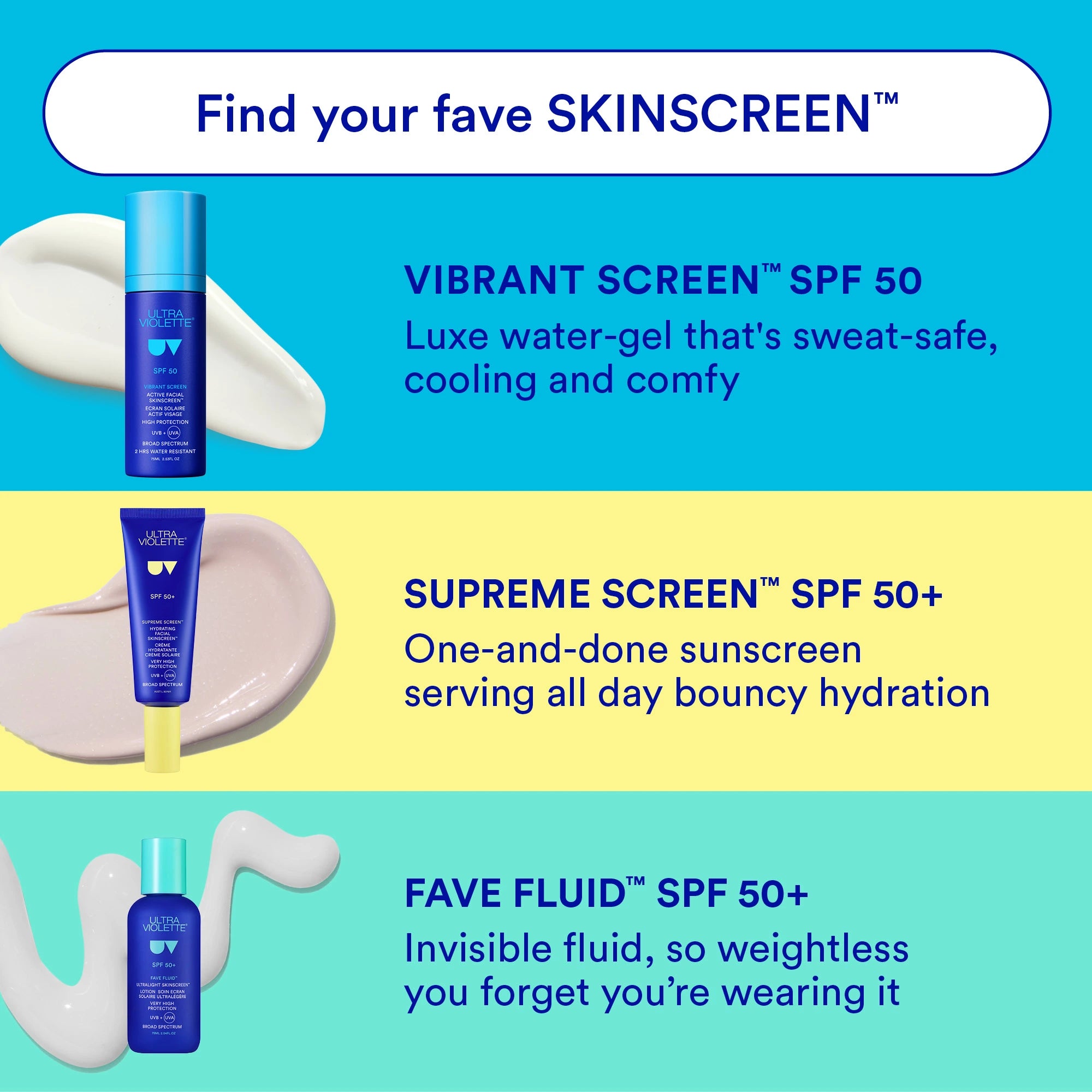 Ultra Violette SKINSCREEN sunscreen range promotional graphic