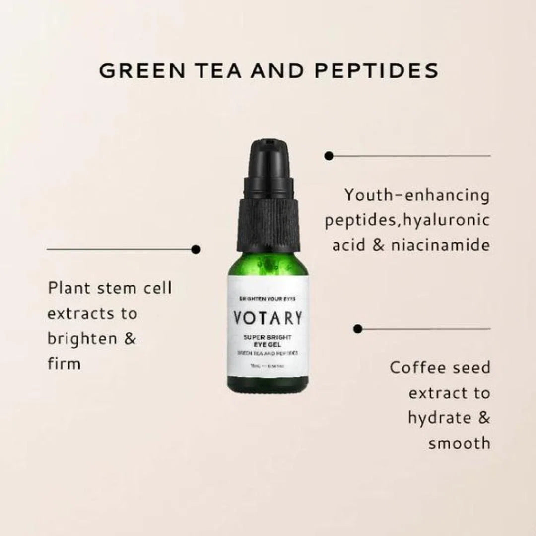 Votary Super Bright Eye Gel - Green Tea and Peptides, 15ml