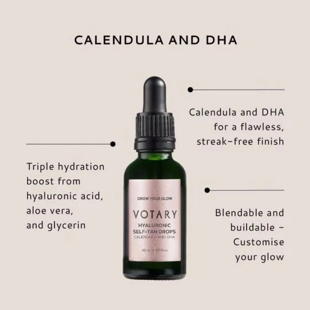 Votary Hyaluronic Self Tan Drops - Calendula and DHA, 30ml