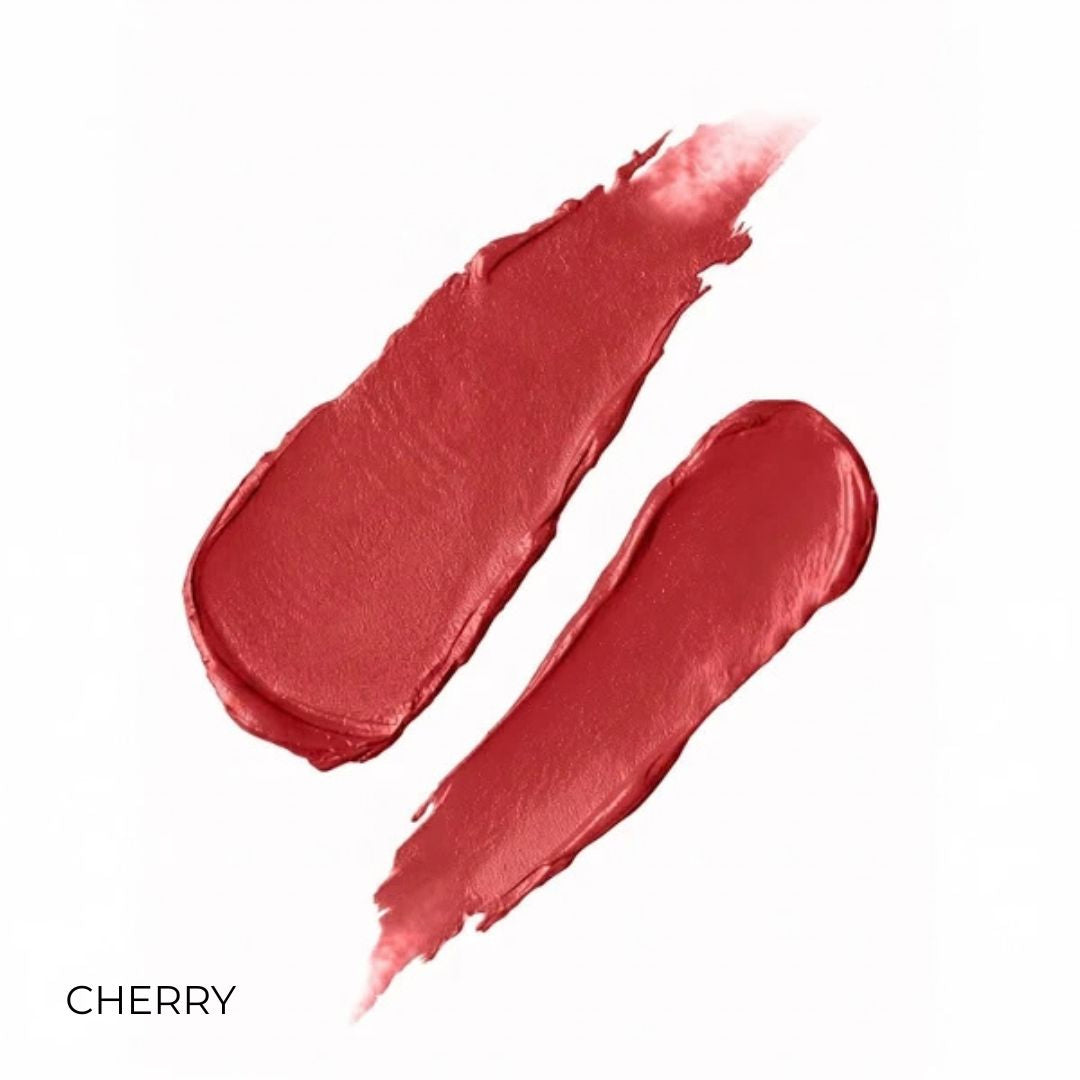 Votary Lip & Cheek Tint creamy texture swatches in the rich red Cherry shade