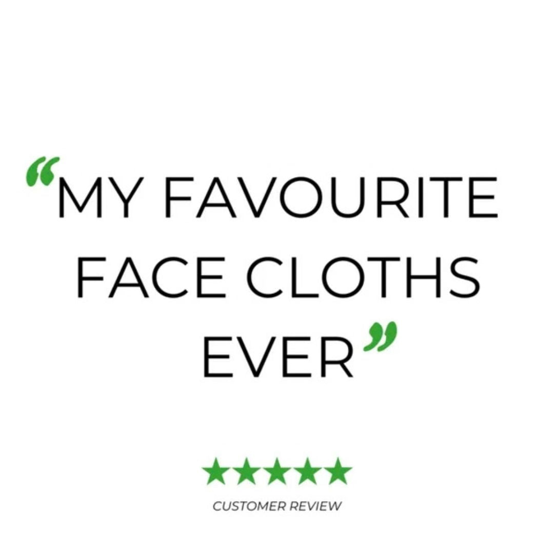 Five-star customer review describing Votary Face Cloths as favourite face cloths