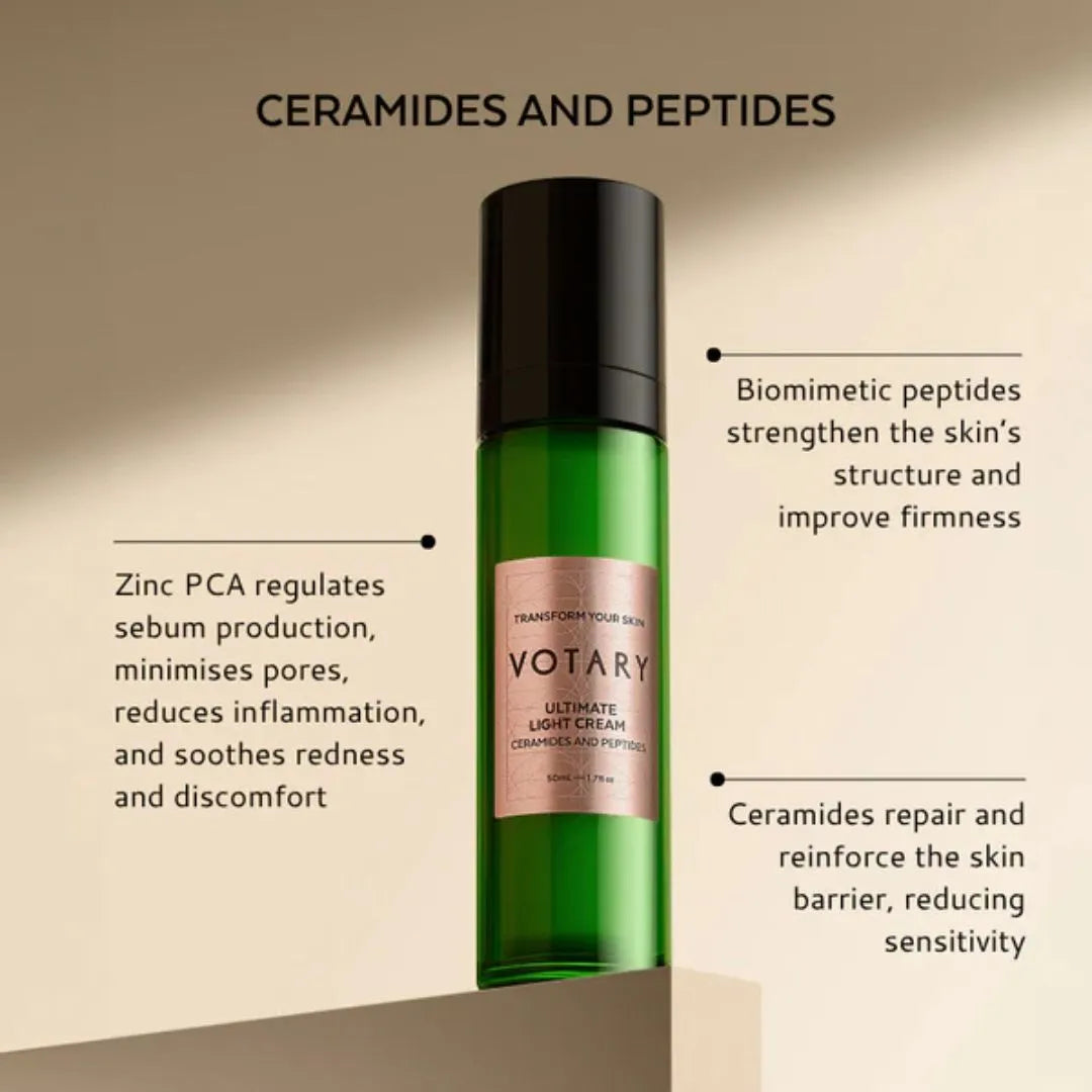 Votary Ultimate Light Cream, Ceramides and Peptides, 50ml