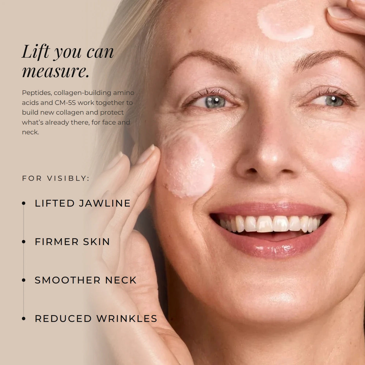 Zelens Collagen Solution Peptide Firming Serum: lift you can measure, with peptides, amino acids and CM-5S for a visibly lifted jawline, firmer skin, smoother neck and reduced wrinkles
