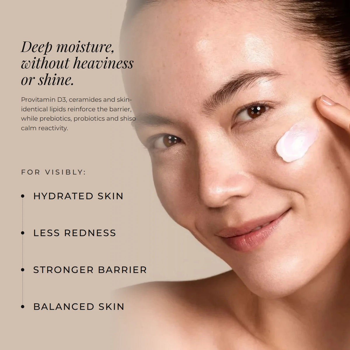 Zelens Emulsion D Fortifying Moisturiser: deep moisture without heaviness or shine, with provitamin D3, ceramides and probiotics for visibly hydrated skin, less redness, a stronger barrier and balanced skin