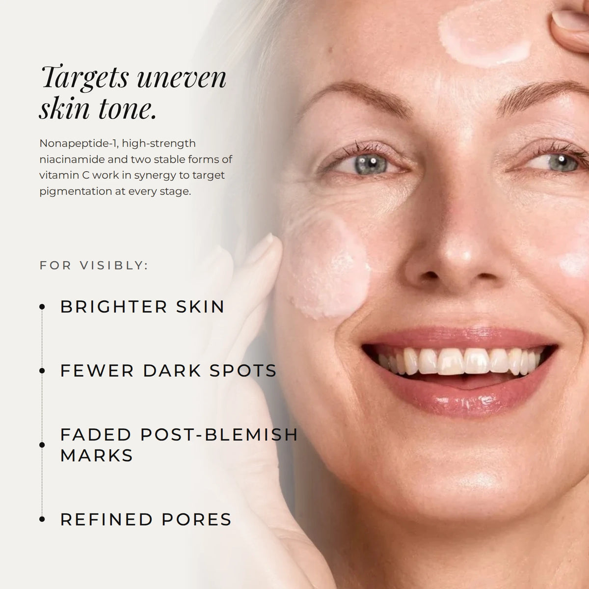 Zelens Lumino Brightening Serum benefits: targets uneven skin tone with nonapeptide-1, niacinamide and vitamin C, for visibly brighter skin, fewer dark spots, faded post-blemish marks and refined pores