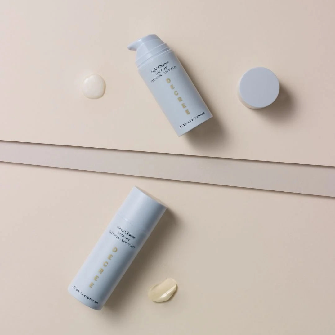 Decree Light Cleanse Daily AM Cleanser 100ml – how to use infographic: apply to damp skin, massage gently and rinse as the first AM step