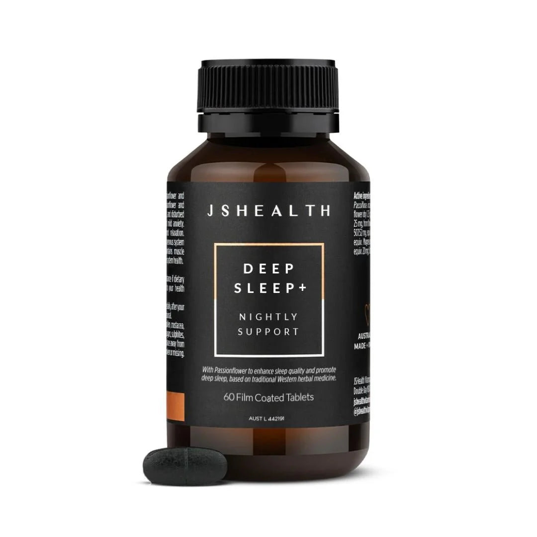 JSHealth Deep Sleep + Nightly Magnesium Support 60 Tablets – front-of-pack product shot on warm beige background