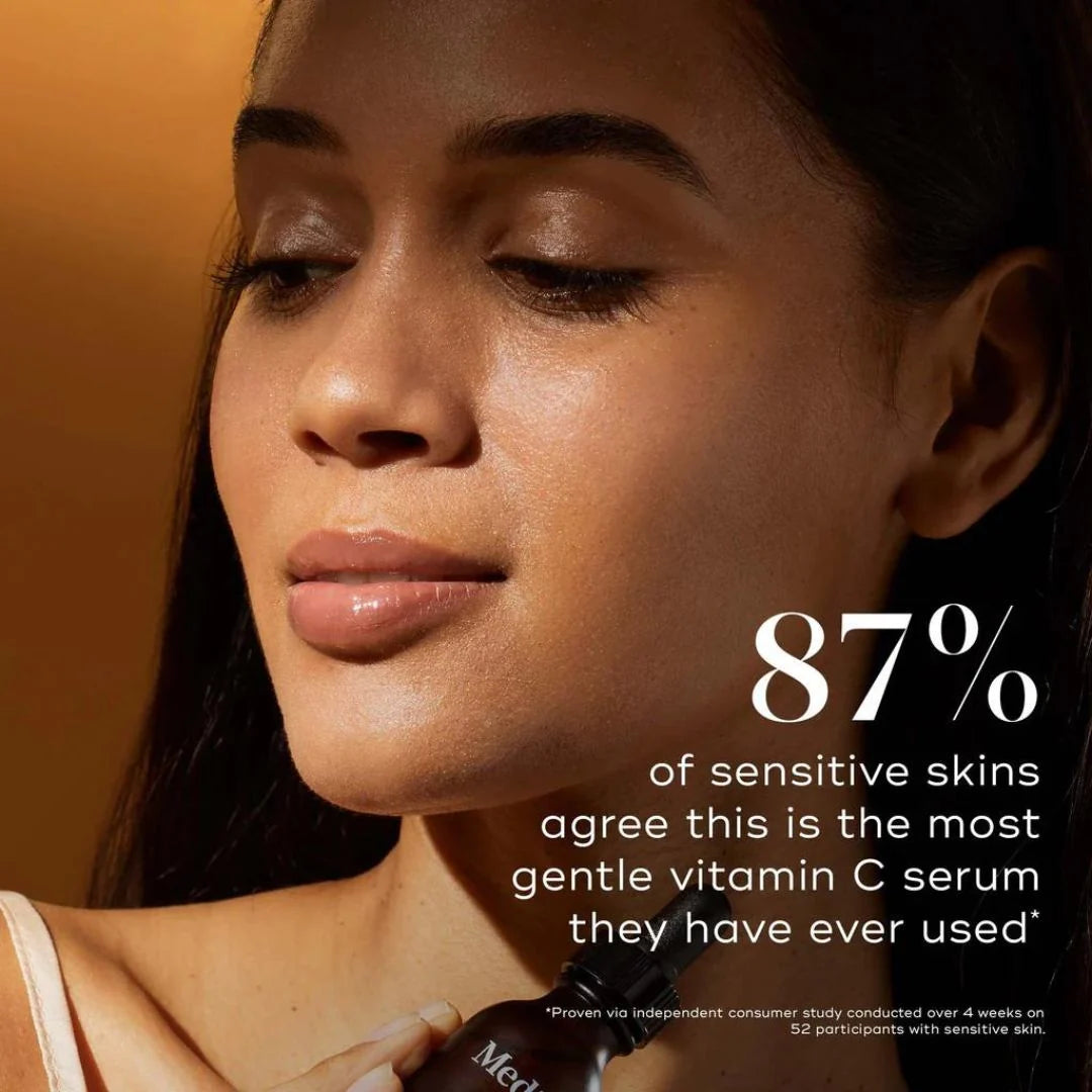 Medik8 C Tetra 7% Vitamin C Radiance Serum 30ml – The CSA Philosophy infographic: Vitamin C AM, Sunscreen AM, Vitamin A PM