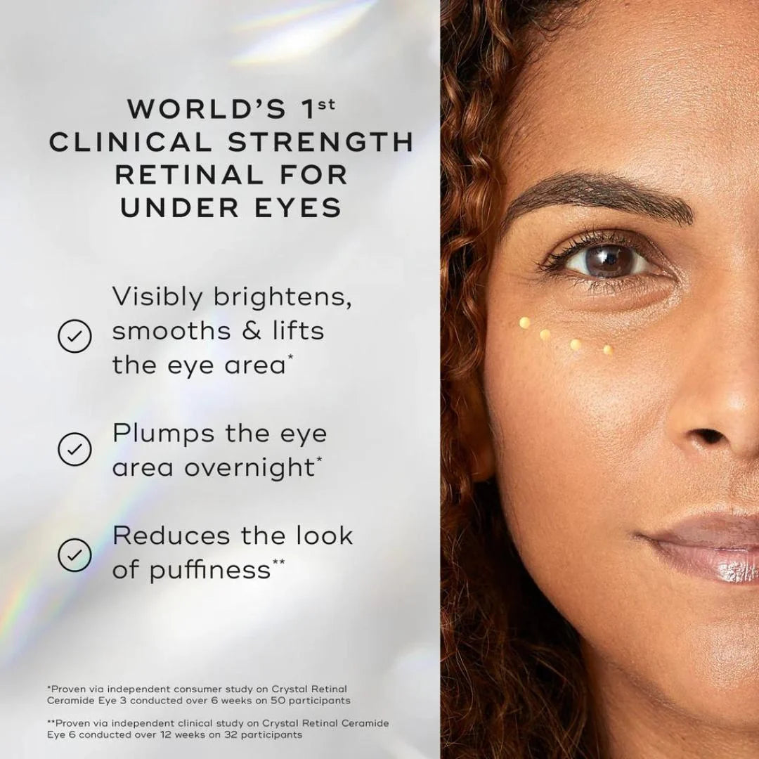 Medik8 Crystal Retinal Ceramide Eye 6 15ml – World's 1st clinical strength retinal for under eyes: visibly brightens, smooths, lifts and reduces puffiness, with lifestyle application shot