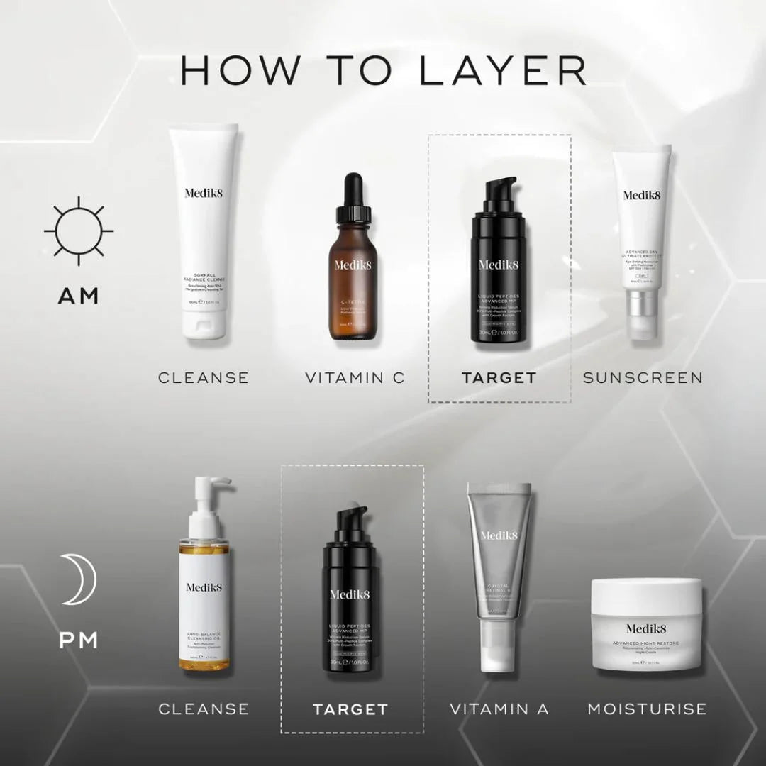 Medik8 Liquid Peptides Advanced MP 30ml – product and gift box packaging shot on white background